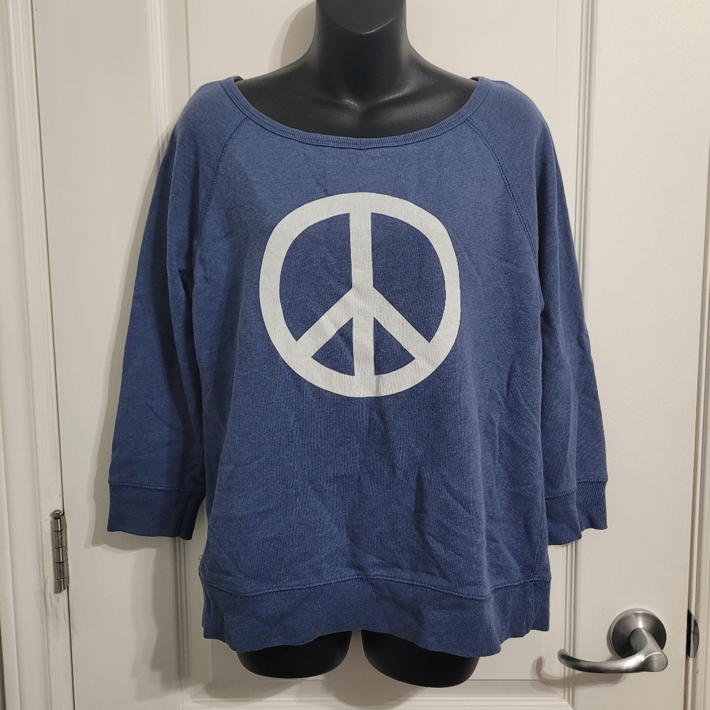 Vintage HBC Sport Blue Peace Sign Cotton Sweatshirt Sz Med